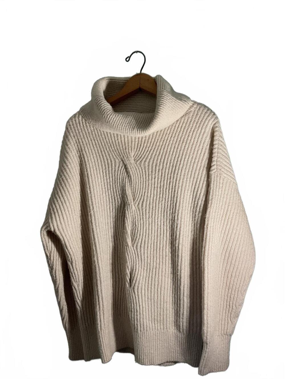 REISS Cream Cable Knit Wool/Mohair Blend Turtleneck Sweater Medium